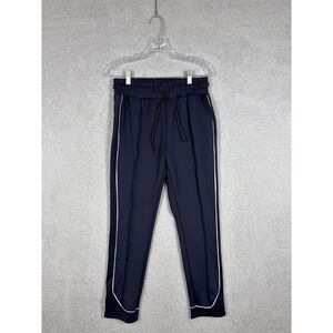 Richie Le Men's Size S Navy Blue Stripe White Trim Pleated Track Pants